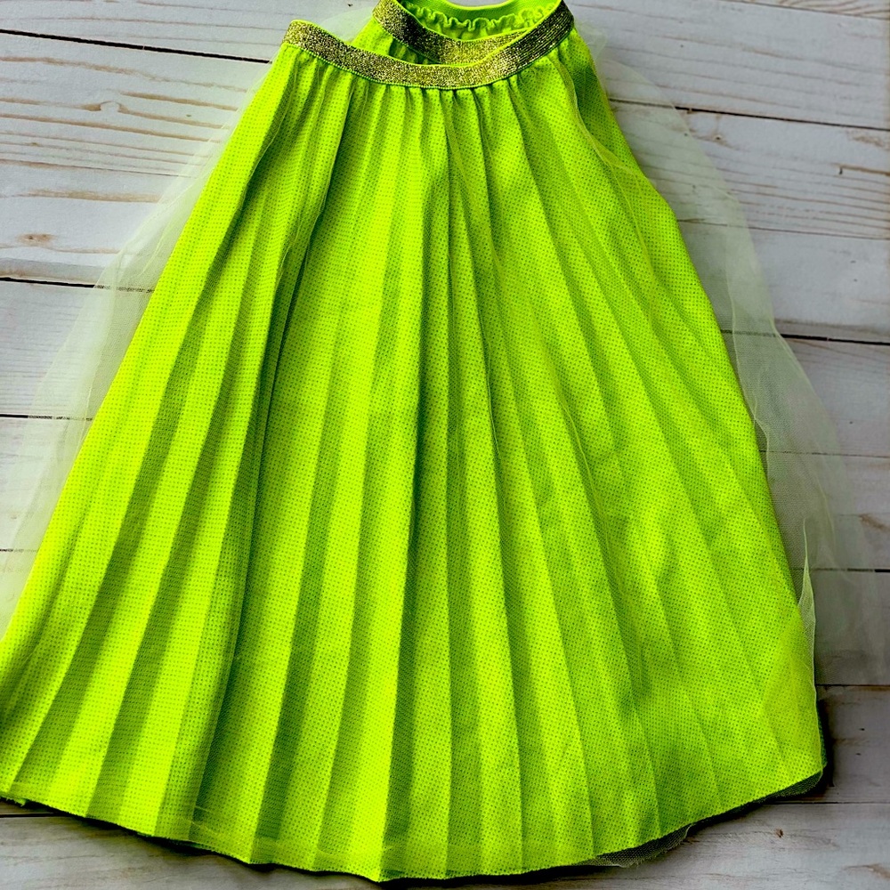 Zara Kids Green Sparkle Gold Waist Band Pleated Skirt